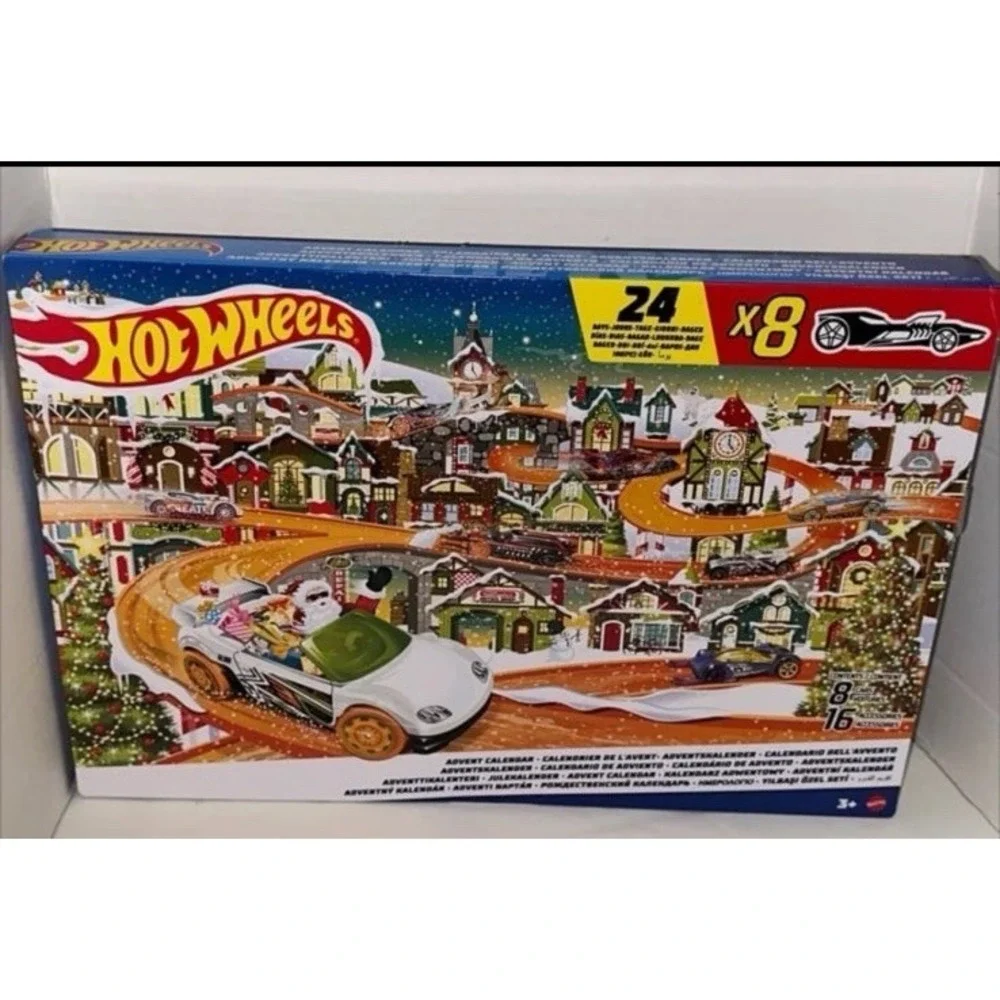 Hot Wheels Advent Calendar 2023 Holiday Set 8 Cars 16 Accessories Mattel HPX40